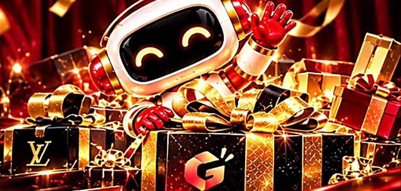 TapGo mascot sitting on a stack of gift boxes